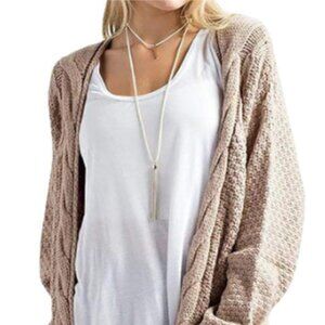 Loose Casual Long Sleeved Open Front Cardigans Sweater with Pocket
